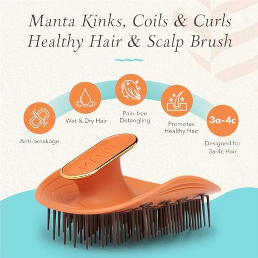 Manta Curls Anti-Breakage Hairbrush – Curl Detangling Brush for Curly & Afro Hair, Gentle Wet & Dry Hairbrush for Women, Orange
