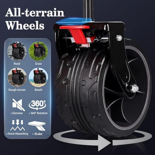 Sekey 200L Folding Festival Trolley with All-Terrain Extra Wide Wheels and Brake, Heavy-Duty Cart Loadable up to 150KG, Patented Four-Directional Foldable Design, Wagon for Beach Camping Outdoor, Grey