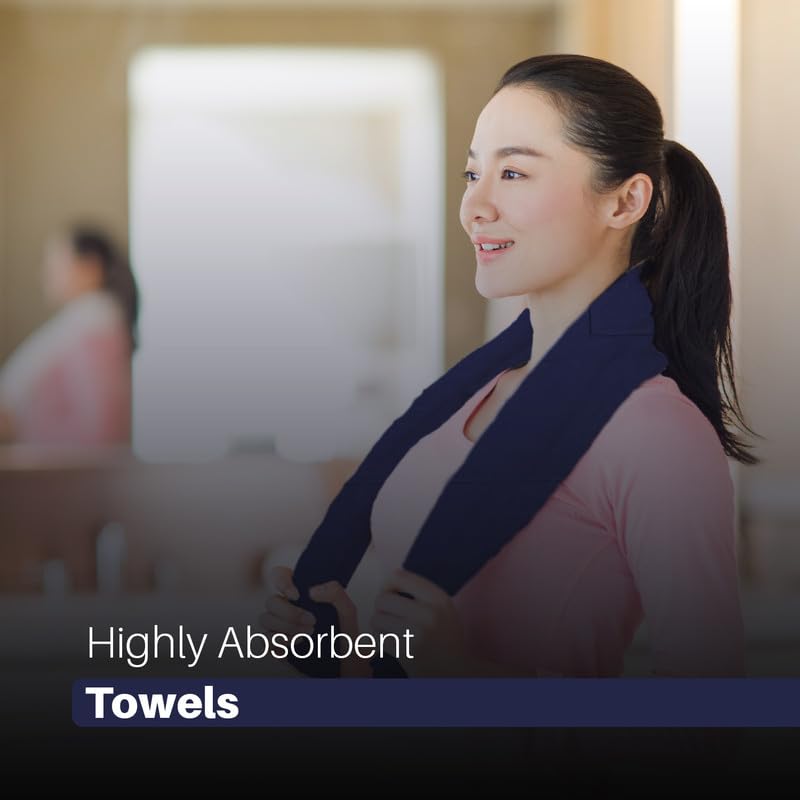 DTEX HOMES 8 Piece Towel Set 100% Egyptian Cotton 500 GSM, 2 Bath Towels, 2 Hand Towels, 4 Washcloths - Navy Blue