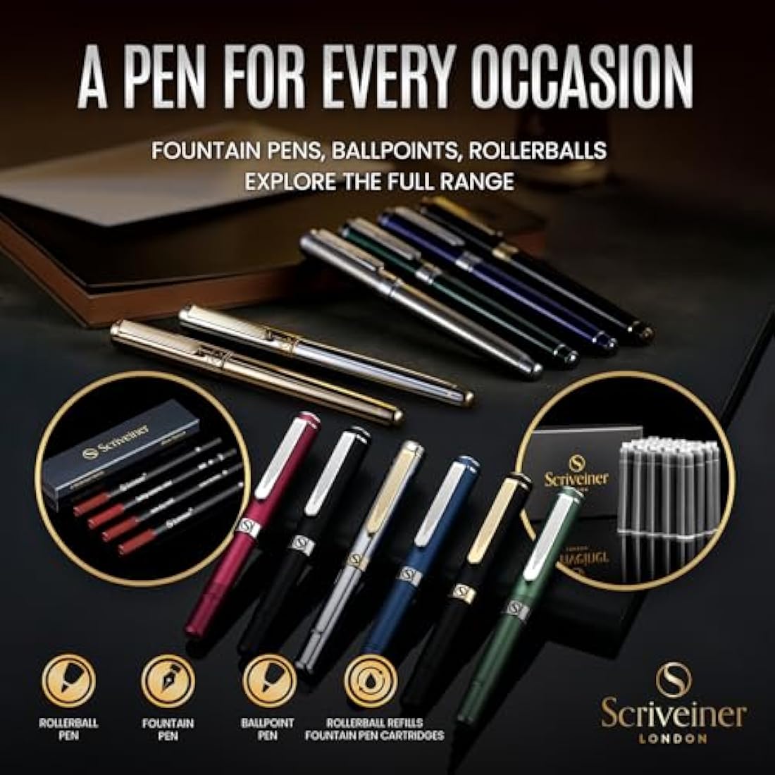 Scriveiner Deep Crimson Ballpoint - Stunning Red Lacquer Luxury Pen, Chrome Finish, Schmidt Black Refill, Best Ball Pen Gift Set for Men & Women, Professional Executive Office