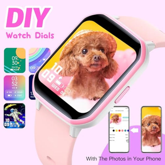Kids Smart Watch for Girls,IP68 Waterproof Kids Fitness Tracker Watch with 1.5 Inch DIY Face,Heart Rate Sleep Monitor,19 Sport Modes,Calories Counter,Alarm Clock,Great Gifts for Children 6+ (Pink)