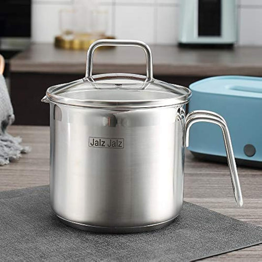 jalz jalz Stainless Steel Saucepan with Glass Lid,Classic Cookware, Sauce Pan,1.5 Quart for Boiling Milk, Sauce, Gravies, Pasta,Noodles
