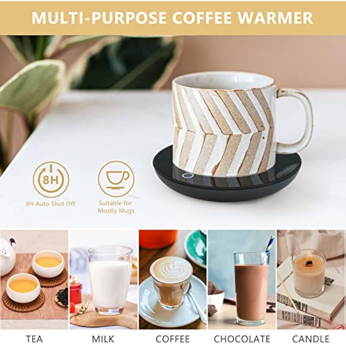 GARMEE Mug Warmer Coffee Warmer - Cup Warmer with 2 Temperature Settings Smart Tea Warmer Portable Beverage Warmer Drink Warmer for Office丨Desk丨Cocoa丨Coffee丨Tea丨Milk丨Hot Drinks(Excluding Cup)