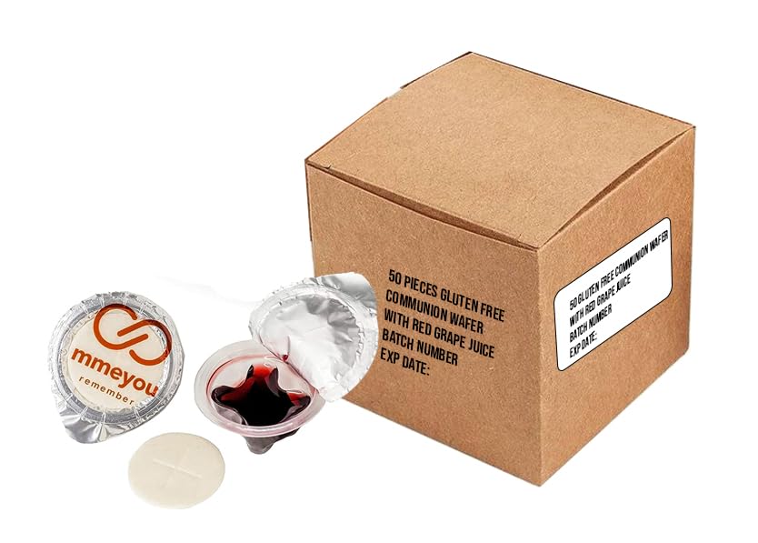 Mmeyou (Count 50) Packaged Holy Communion Wafers Gluten Free Mmeyou Communion Cups Gluten Free Wafer with Red Grape Juice - All in one packaged