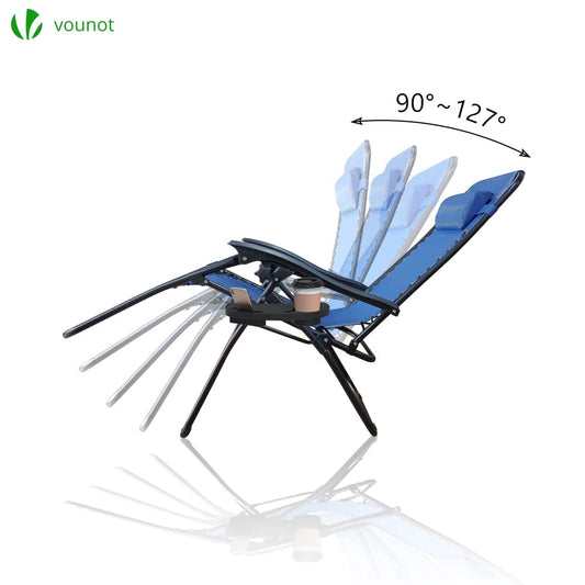 VOUNOT Zero Gravity Chair with Side Table, Set of 2, Deck Folding Recliner Sun Loungers Outdoor Chair with Cup and Phone Holder, Blue