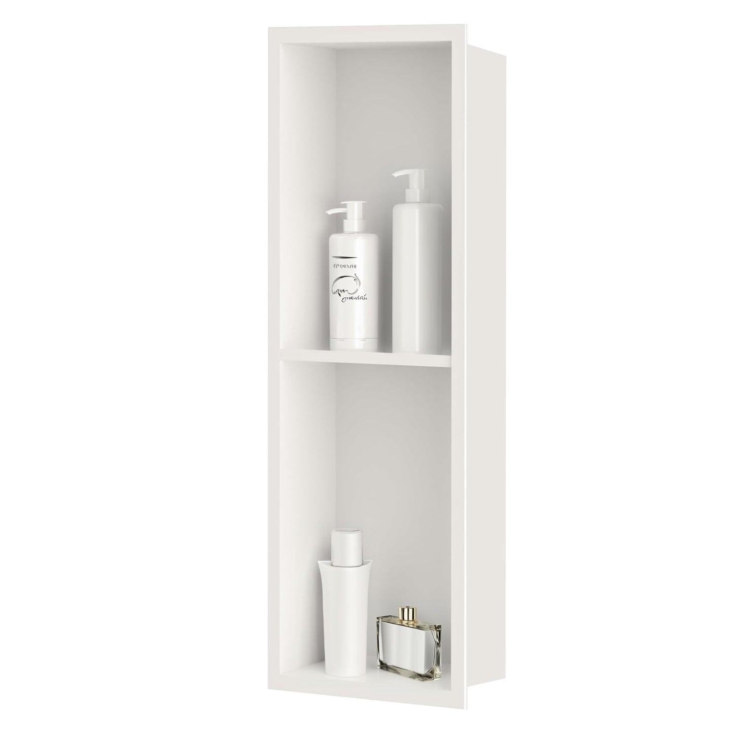 sunrik Shower Niche, Embedded Shower Niche Stainless Steel, Shower Niche with Shelf 20?60?10 cm, Warm white