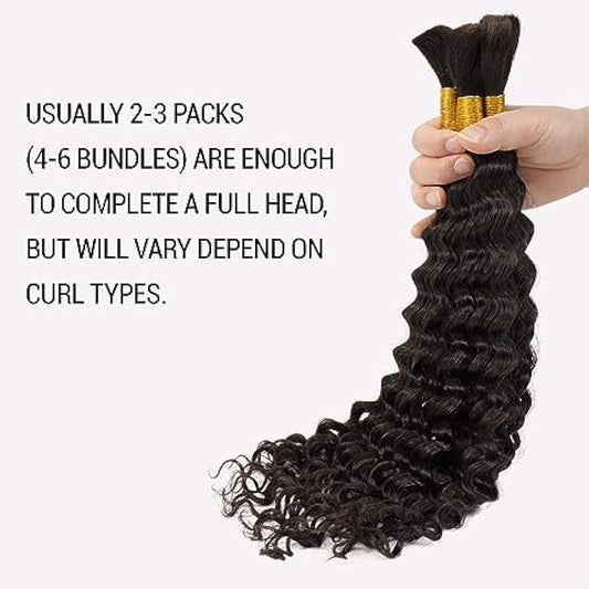 Double Drawn Human Hair Extensions For Braiding Human Hair Braiding Hair For Micro Braids 20 Inch Human Hair Bulks For Braiding No Weft Same Thick From Root To Ends Braids Deep Wave 1b 100g(50g x 2)