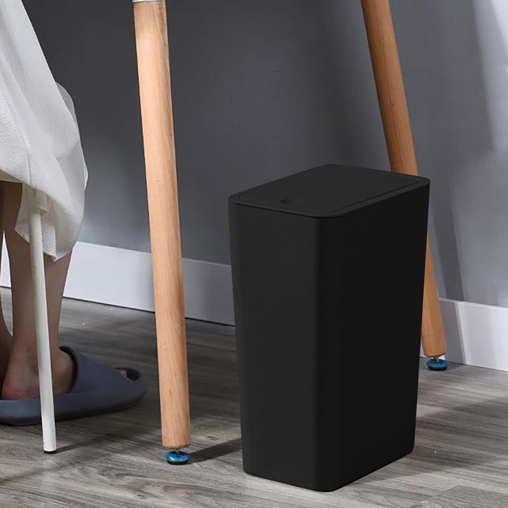 3pcs 9L Touch Top Bathroom Bin - Slim Plastic Trash Can with Lid for Bedroom, Kitchen, Office, Living Room and Toilet - Dog-Proof Narrow Design