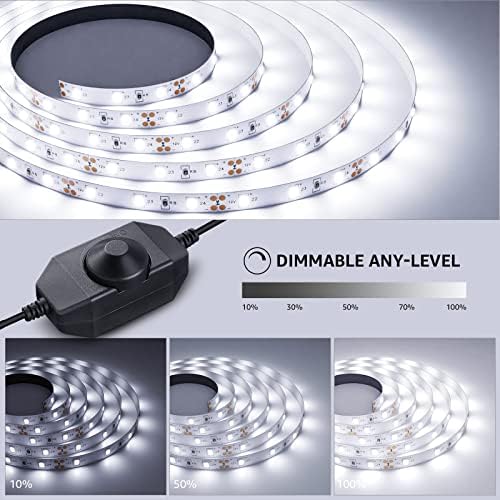 Lepro LED Strip Light White 5M 300 LEDs, 1650lm Dimmable Strip Lights for Kitchen, Cool White 6000K Daylight LED Strip for Under Units Cabinet Cupboards (12V Power Plug and Dimmer Switch Included)