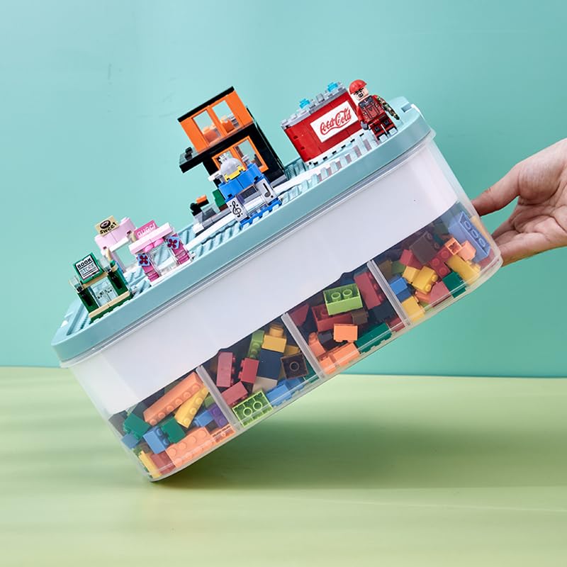 Dyserbuy Storage Boxes with Lids for Lego, 3 Layers Storage Boxes for Lego, Stackable Plastic Organiser Container with Clear Compartment for Building