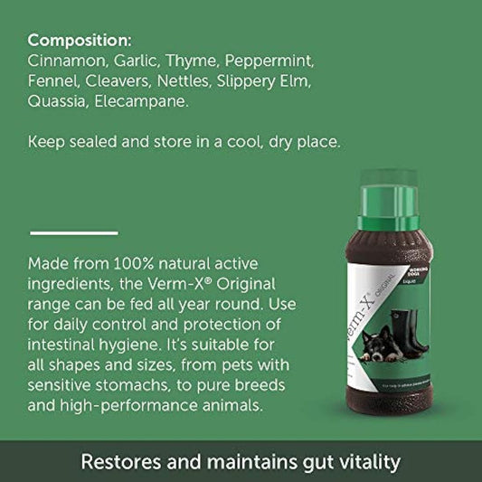 Verm-X All Natural Liquid for all Dogs. Supports Intestinal Hygiene. Vet Approved. UFAS Assured. Restores and Maintains Gut Vitality. Wormwood Free Recipe.