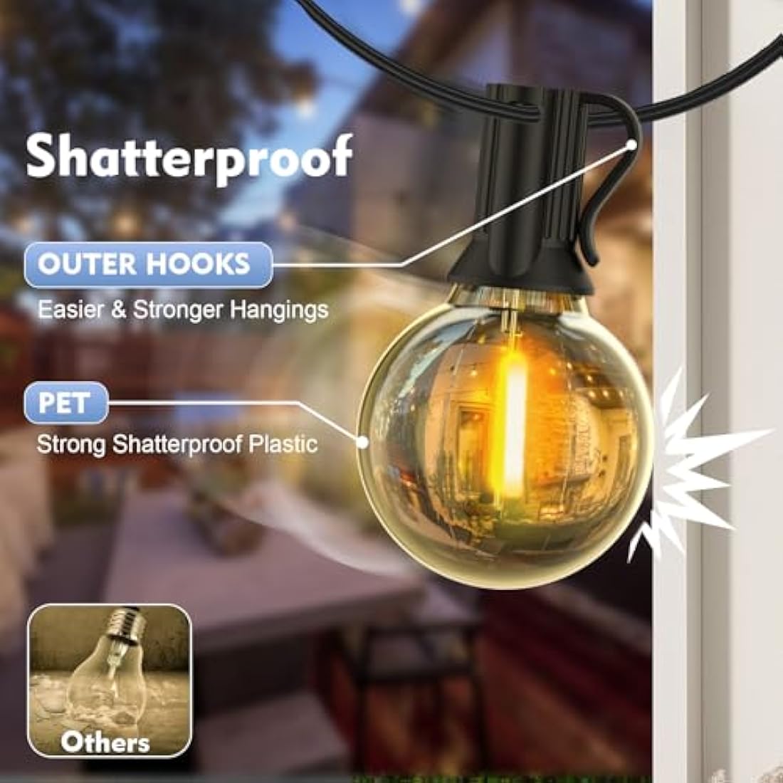 Yuusei Festoon Lights Outdoor Lights, 164FT/50M Garden Lights Mains Powered, IP45 Waterproof String Lights, 75+3 G40 LED Shatterproof Bulbs for Outside Fence Patio Gazebo Party Pergola
