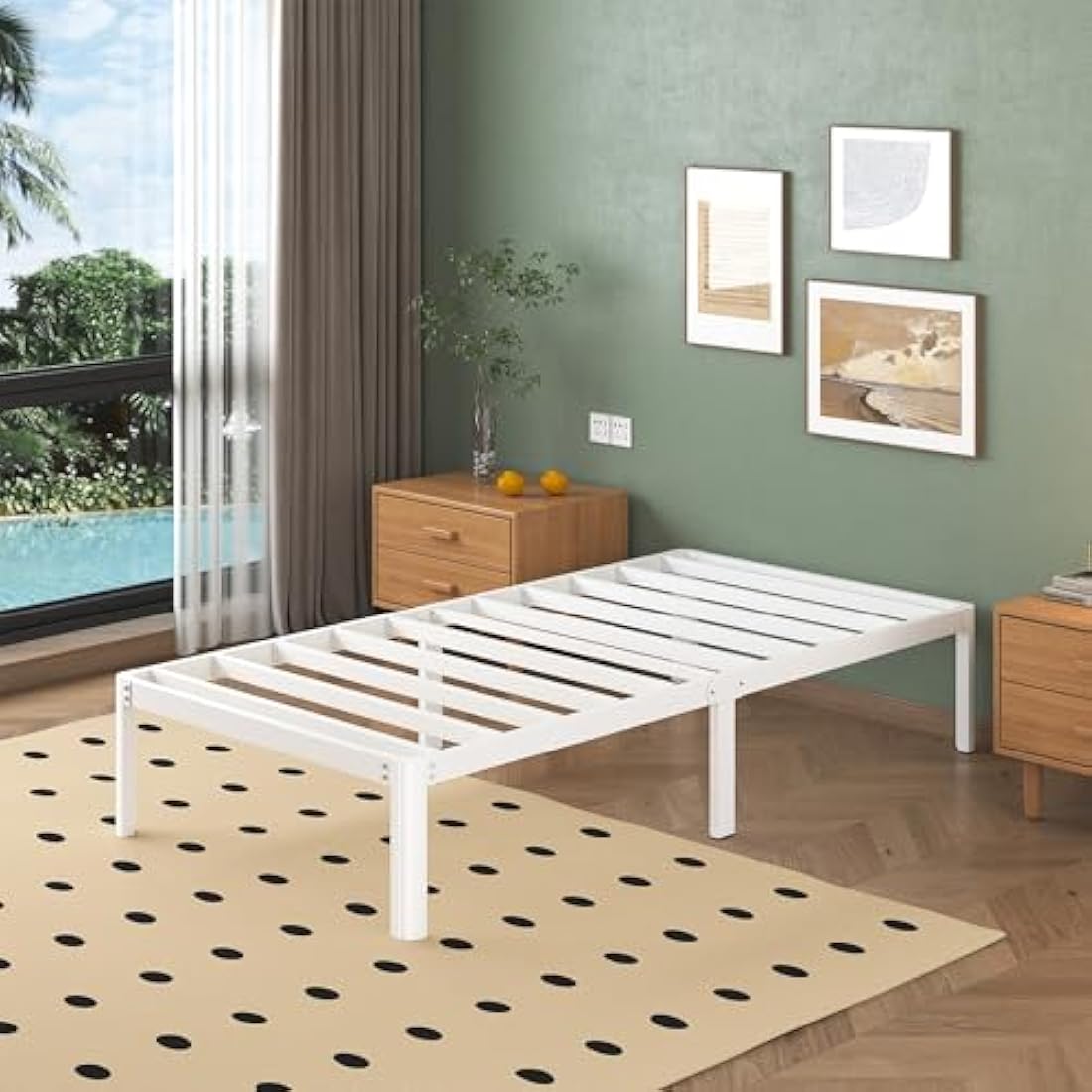 Lutown-Teen 30 cm High Small Single Bed Frames 2ft6 with Rounded Corner Legs, Heavy Duty White Metal Small Single Bed Frame, Noise Free, Easy Assembly