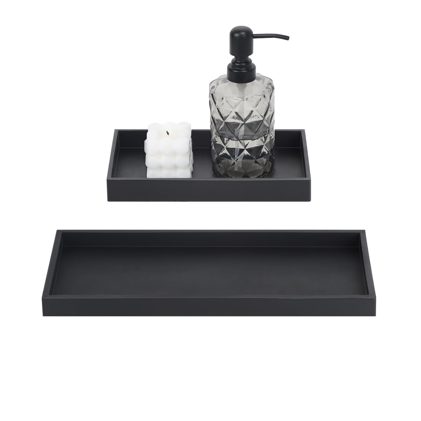 EXELCO 30 + 20 cm Bathroom Decorative Tray Black Bathroom Decorative Tray Small Silicone Jewellery Bowl Candle Tray Rectangular Storage Tray Bathroom