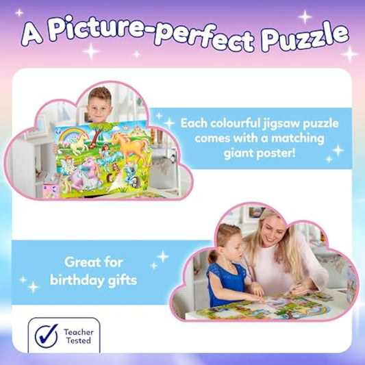 Orchard Toys Unicorn Friends Jigsaw Puzzles for Kids - 50-Piece Unicorn Puzzle for 4+ Year Olds with Giant Poster and Learning Guide - Unicorn Gifts for Girls, Boys, Toddlers, Children - Age 4-7 years