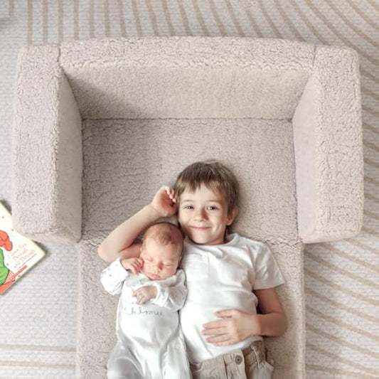 BEJOY Kids Sofa Bed, Extra Wide 2-in-1 Toddler Soft Sherpa Couch Fold Out, Convertible toddler bed to Lounger for Girls and Boys, Light Grey