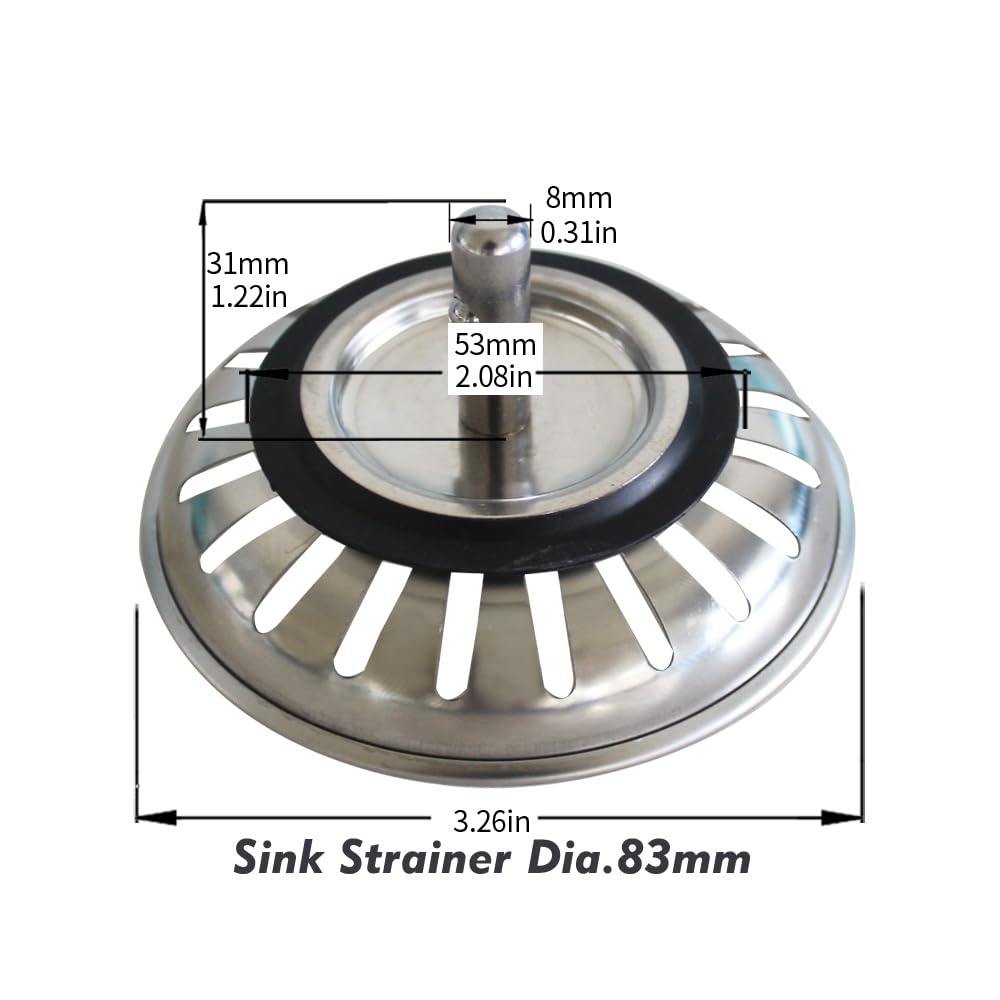 Talea Stainless Steel Kitchen Sink Drain Strainer, Waste Plug For Kitchen Sink, Uk Sink Hole Diameter 83mm