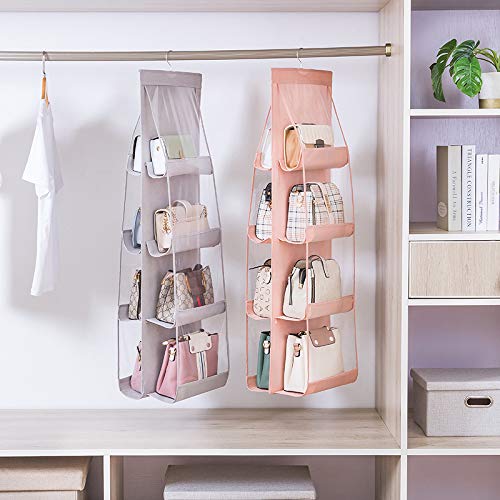 AARAINBOW Hanging Purse Organizer, 8 Pockets, Women Handbag Holder, Hanging Closet Bag Organizer, 44.5L x 13.5W, C-Light Gray