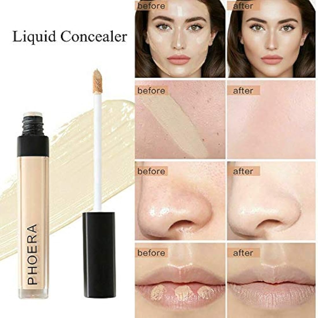 Phoera Full‑Coverage Matte Liquid Concealer – Waterproof, Oil‑Free Camouflage for Dark Circles, Acne Scars & Under‑Eye (109 - Hazelnut)