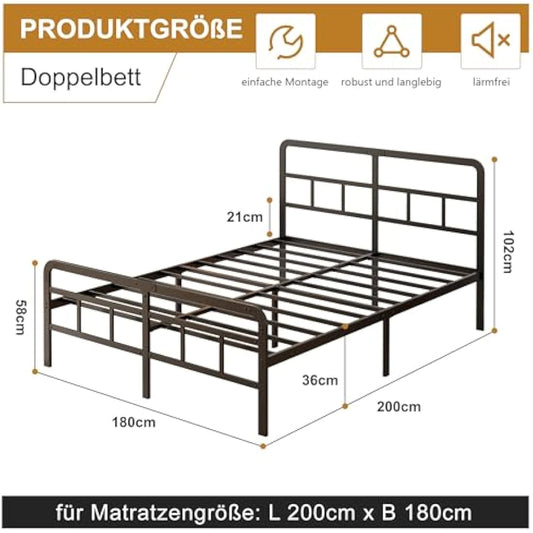 Yicensen Super King Bed Frame with Curved Headboard and Footboard 180x200 cm, Black Super King Platform Bed with Heavy Metal Slats for Stable Support, No Box Spring Needed, Noise Free, Easy Assembly