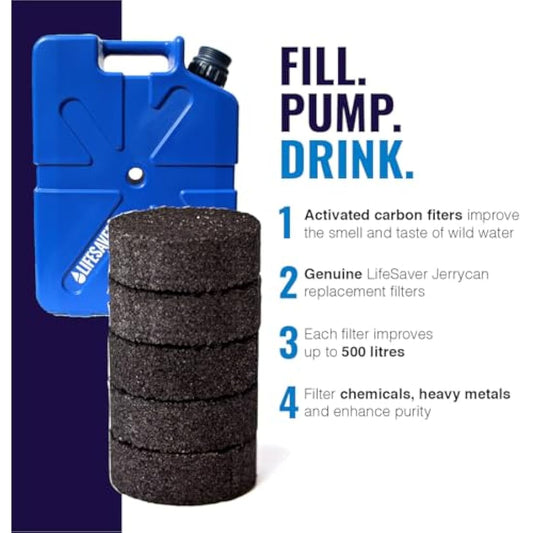 Lifesaver Jerry Can Activated Carbon Filters Portable Water Filter (Pack of 5) - Black