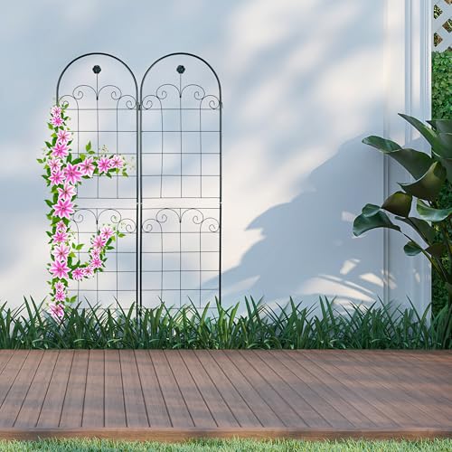 Relaxdays Trellis Set of 2, Metal, 180 x 50 cm, Garden Climbing Aid, Vintage, Arch + Flowers, Freestanding, Dark Green