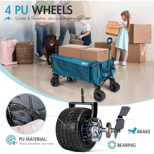 Portal Festival Trolley with Adjustable Tailgate Brakes 300L Beach Trolley for Sand with Big Wheels Camping Cart Heavy Duty Folding Wagon Collapsible Trailer Buggy for Garden Event