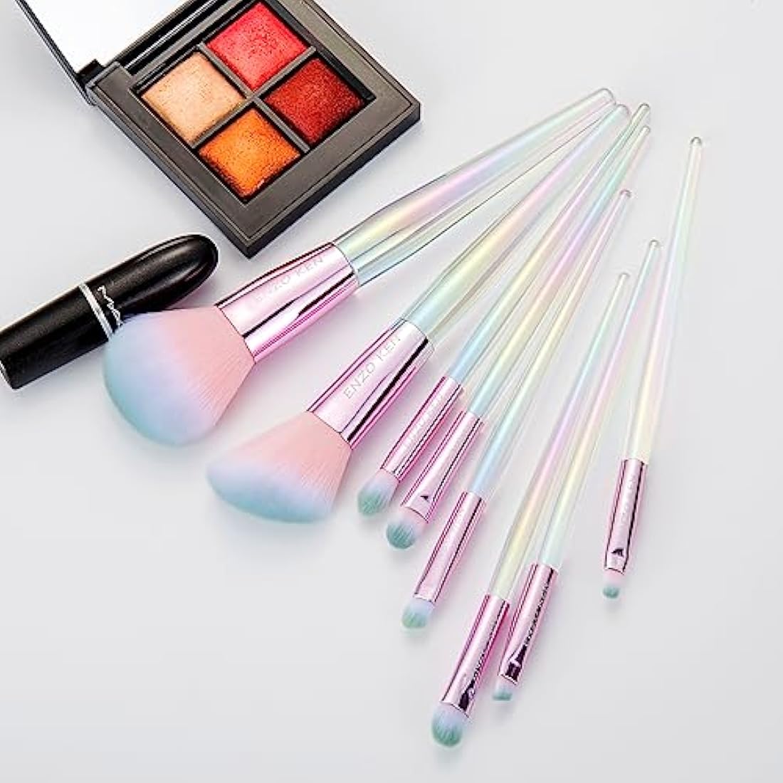 ENZO KEN Rainbow Crystal Makeup Brush Set Professional, Vegan Makeup Brush Set with Case, Bedazzled Cosmetic Brush Makeup Set, Sparkly Make up Brushes Vegan, Colorful Make up Brushes Set Professional.