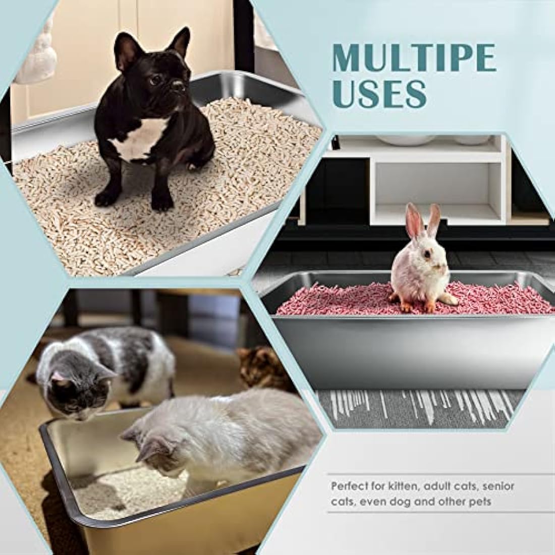 IKITCHEN Stainless Steel Cat Litter Box, Large Metal Litter Pan for Cats Rabbits, Never Absorbs Odors,Stain Free, Rustproof, Non Stick Smooth Surface, Anti-slip Rubber Bottom, 23.5"L x 15.5"W x 4"H