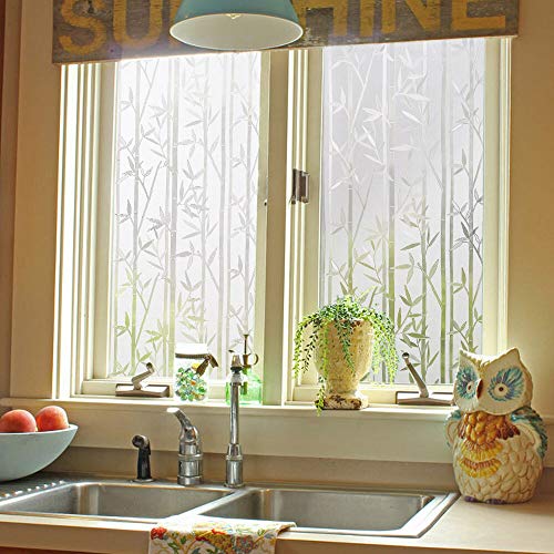 Finnez Window Film Privacy?Frosted Static Self Adhesive Glass Films, Decorative Films for Living Room Bedroom Offfice, 90 x 400 CM - Bamboo