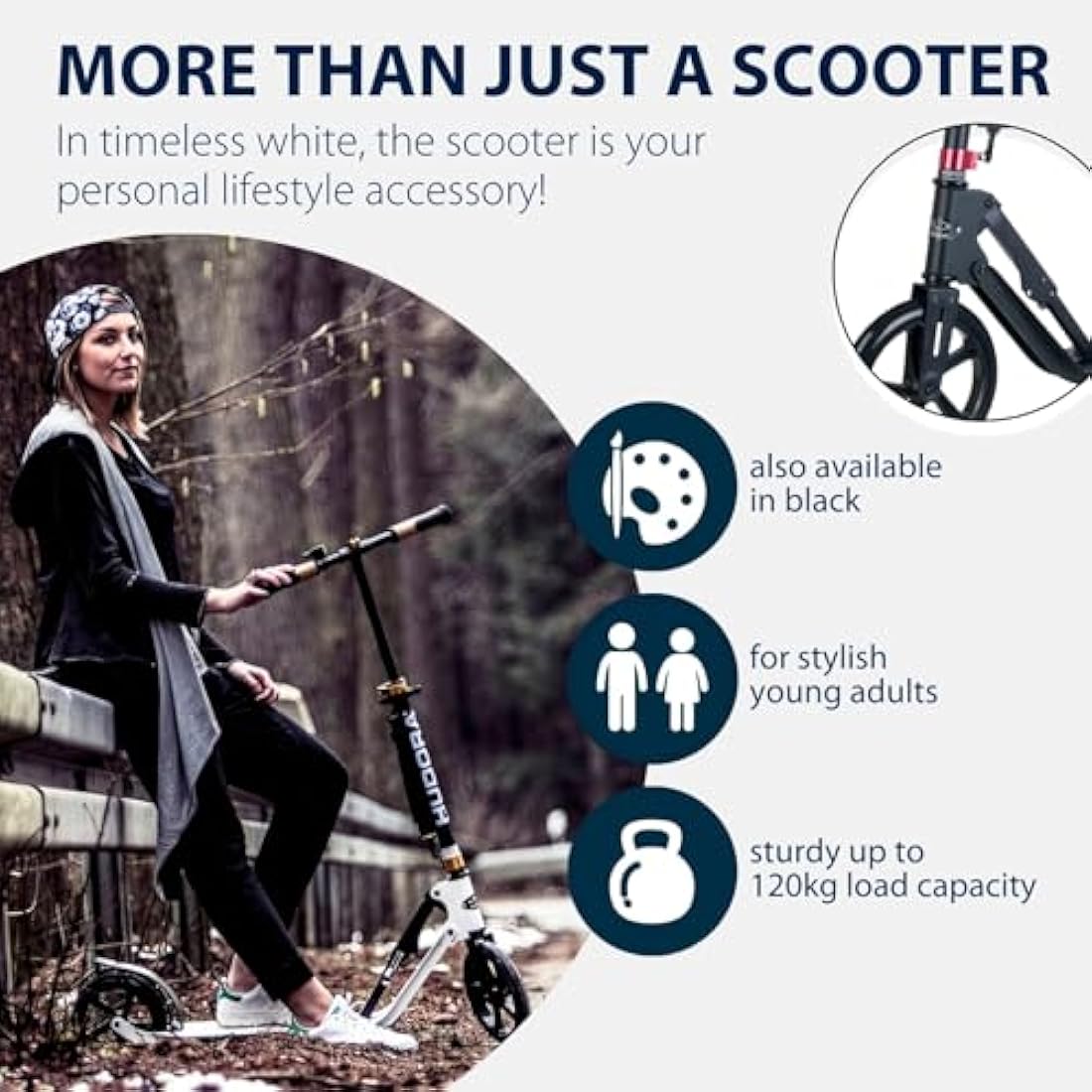 HUDORA BigWheel Style 230 Scooter I Stabiler Aluminium-Roller mit großer Trittfläche I Höhenverstellbarer & zusammenklappbarer Cityroller für bis zu 120kg I Tretroller für Jugendliche & Erwachsene