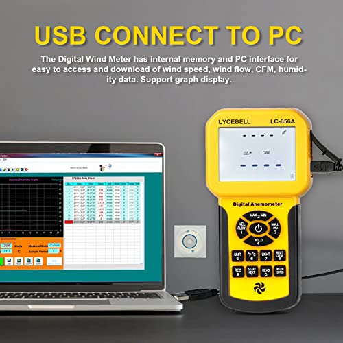 LYCEBELL LC-856A Pro Anemometer with Telescopic Sensor, Wind Speed Meter, Wind Velocity Airflow CFM Meter with Data Storage Back Light LCD for HVAC