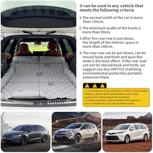 ONTYZZ Car Inflatable Bed Car Mattress SUV Air Mattress 2 Person Airbed for Travelling Camping Mat Self Inflating Sleeping Mats with Foot Pump & Cushion Inflatable Camping Bed 183 * 13 * 7CM
