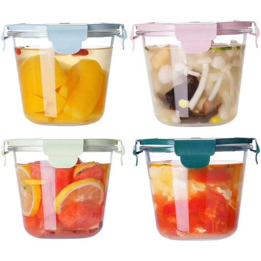 S.ROKE TTAN 710ML Round Glass Soup Storage Containers With Lids, Glass Food Containers With Lids, Round Food Containers for Soup, Lunch, Salad, Leftovers, BPA Free,Freezer, Oven,Dishwasher Safe (4)