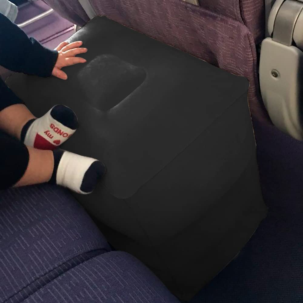 AIRGOODS Inflatable Foot Rest Airplane Travel Pillow, Portable Blow Up Leg Rest for Long Flights, Footrest for Plane, Car, Train, Office & Home