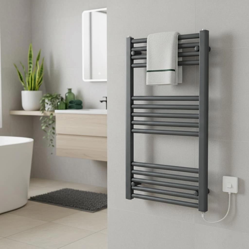 Greened House Anthracite Electric Heated Towel Rail 500mm W x 800mm H