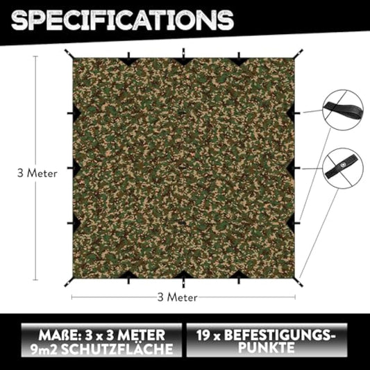 PURE HANG Rain Fly Tent Tarp Hammock 3m x 3m Waterproof Windproof UV Sunshade for Camping Shelter Canopy Camp Gear Outdoor Travel Snow - Lightweight Easy Setup Ripstop Nylon