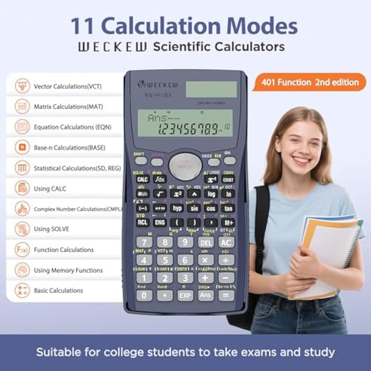 WECKEW Scientific Calculator, Engineering Scientific Calculator with Solar Power. 401 Function, 2-Line LCD Display - Suitable for School Students, Teachers and Business Use,Perfect for GCSE