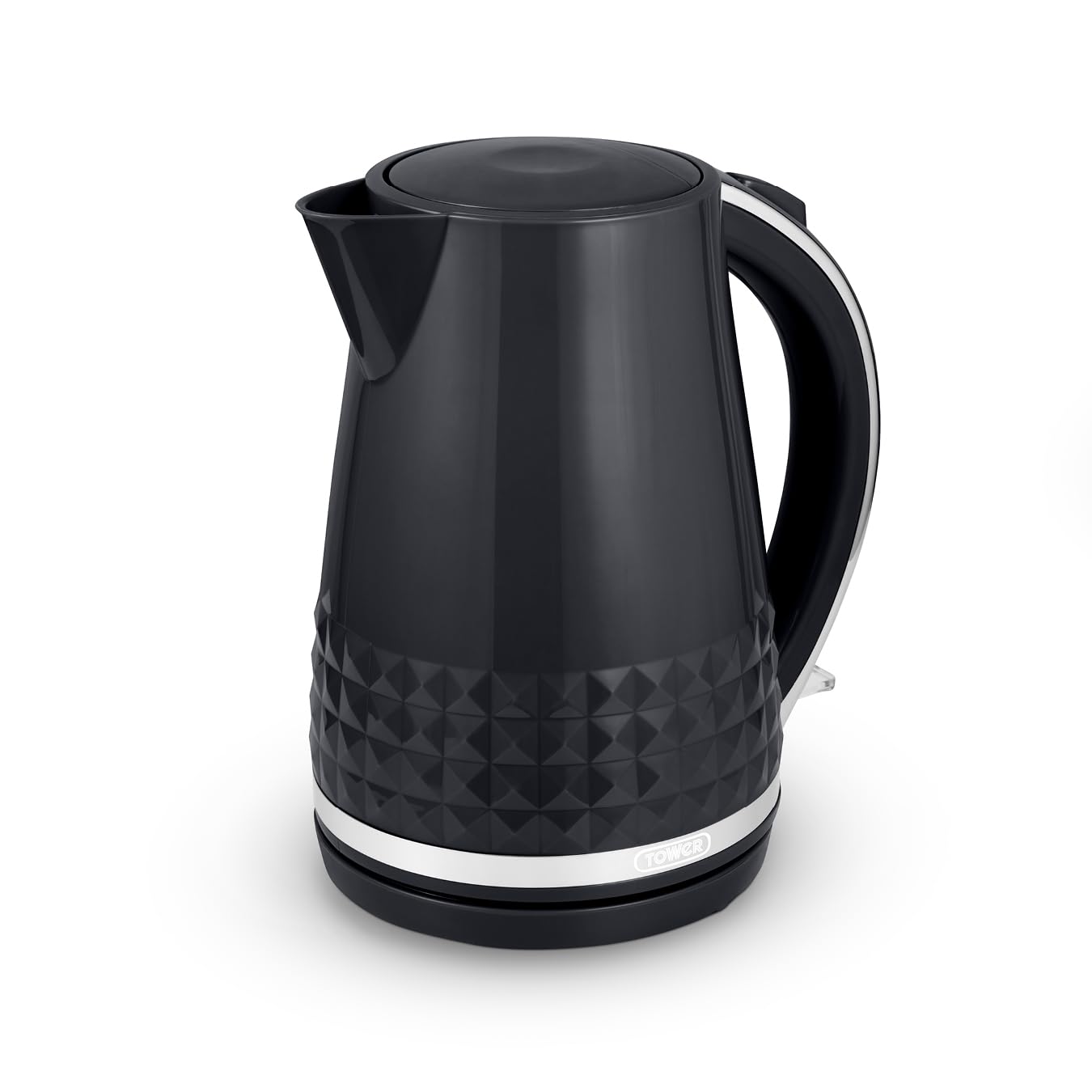 Tower T10075BLK Solitaire Kettle with 360? Swivel Base Cord Storage 1.5L 3KW Black and Chrome Accents