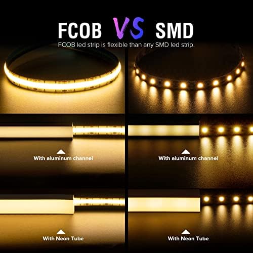 BTF-LIGHTING FCOB COB FOB Flexible High Density CCT LED Strip 2x5M 640LEDs/m DC24V 14W/M Tunable 3000K-6000K CRI>90 Dimmable deformable LED Strip Light for DIY Interior Decoration(Strip only)