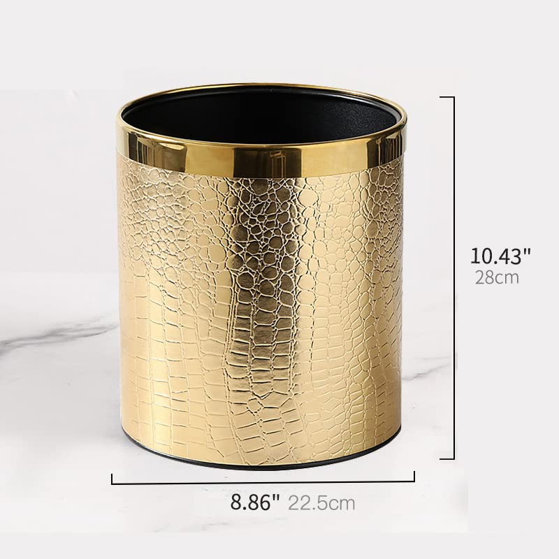 QLHIBLY Gold Trash Bin,10 Liters Metal Waste Bin for Bedroom,Office,Hotel