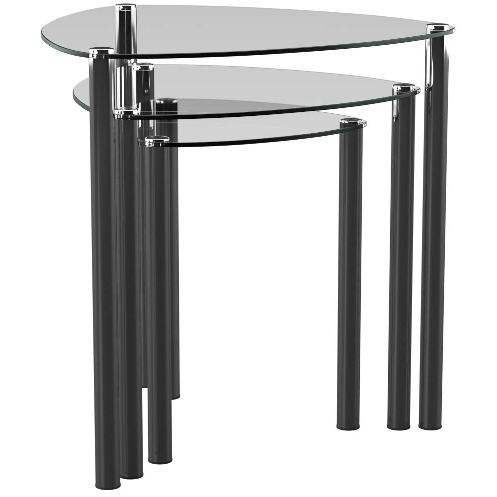 ASPECT Arena Set of 3 Nesting END Side Table-Clear Glass,Chrome Legs, 48x48x46 cm