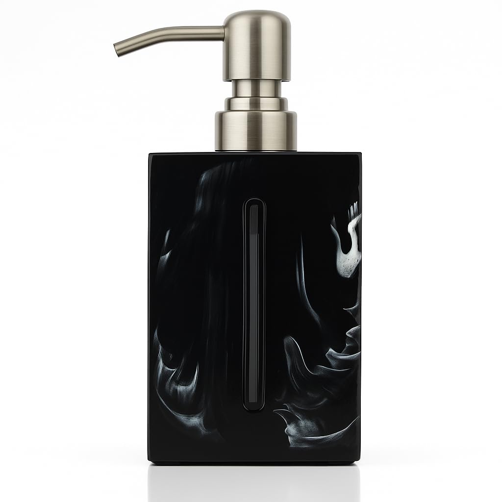 Black Hand Soap Dispenser 500ml with Marble Finish and Level Indicator ? Soap Dispenser Bathroom & Kitchen, Premium Resin Hand Wash Dispenser with
