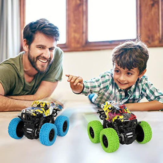 Shayson 2 Pack Monster Truck Toys Friction Powered Cars Pull Back Trucks,Inertia Vehicle Playsets with Shockproof Spring and Rubber Wheel,Toy Cars for Kids