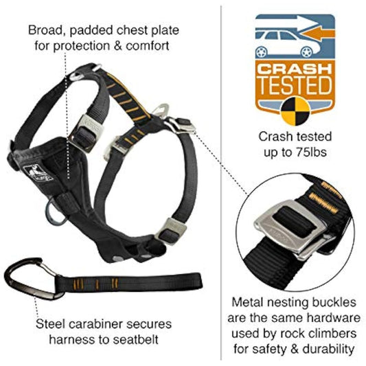 Kurgo Enhanced Strength Tru-Fit Dog Car Harness, Crash Tested, Steel Nesting Buckles, Includes Seatbelt Tether, Small-Black