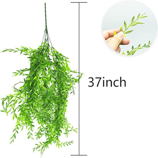 2 Pack Artificial Hanging Plants, Plastic Fake Ferns Ivy Artificial Trailing Plants, Fake Vine Hanging Basket, Faux Plant with Willow Leaves for Indoor Outdoor, Garden, Bedroom, Wall Decoration