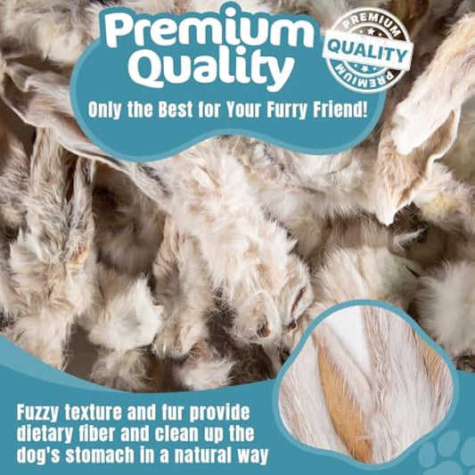 Rabbit Ears with Fur for Dogs - (1kg, 70-85 Ears), Premium Hypoallergenic, 100% Natural Raw Dog Treats, For All Large, Small, Adults & Puppies - UK COMPANY