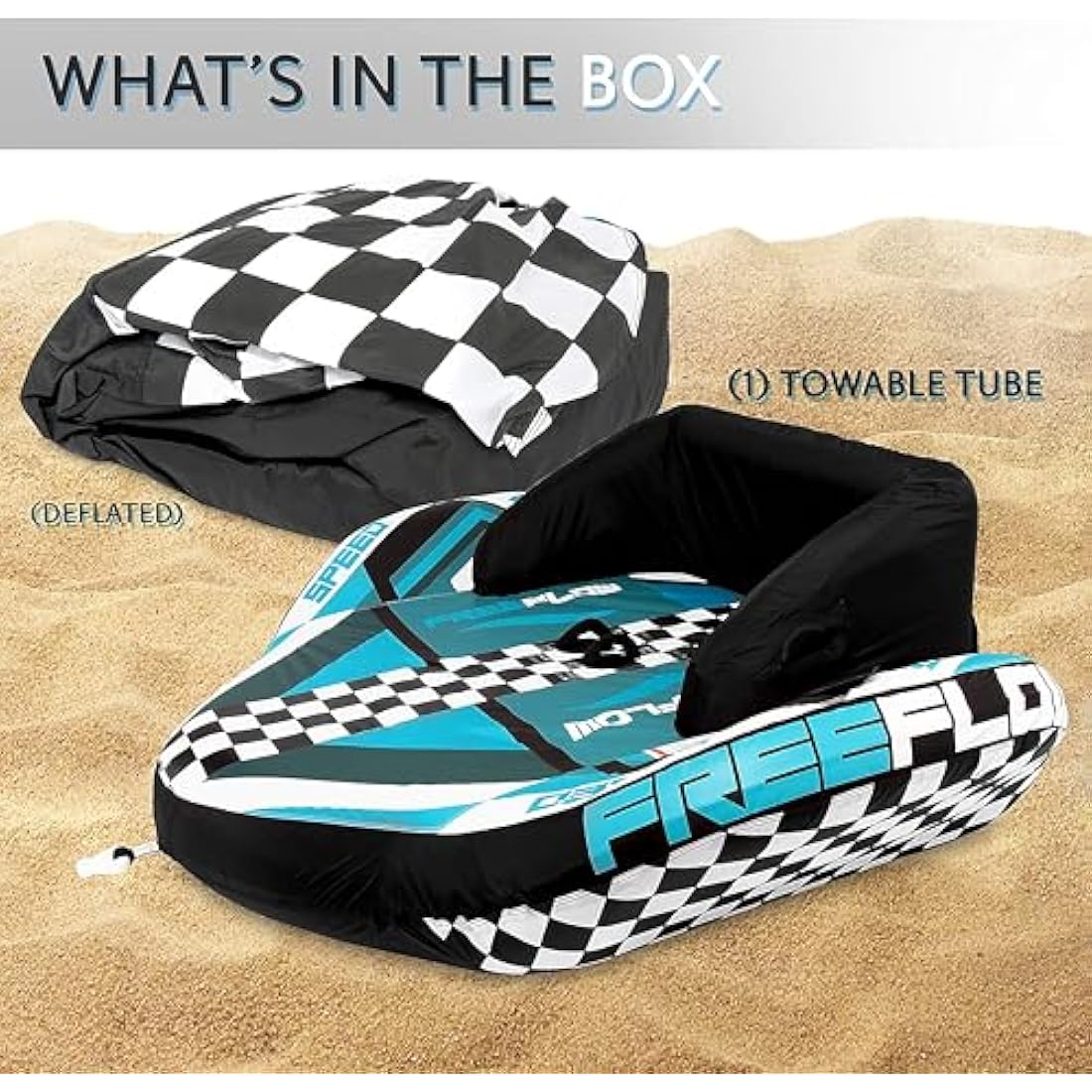 SereneLife Heavy-Duty Inflatable Towable Booster Tube, 1-2 Person Water Tube for Boating, Soft Foam Seats, Secure Grip Handles, Durable & Tear-Resistant Design- Perfect for Watersports & Lake Fun