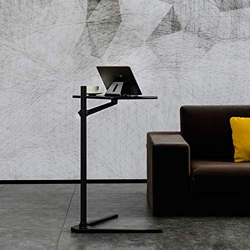 Thingy Club Overbed Table Stand, Height Adjustable Tray Side Table for Bed or Sofa Laptop Desk Black- Hickory Board