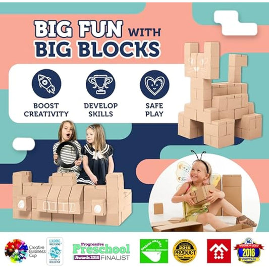GIGI BLOKS 60 XXL Large Building Blocks for Kids Stackable & Interlocking | Children's Cardboard Building Bricks, Sturdy and Easy to Assemble | Creative & Educational Real-Size Kids Construction Toys